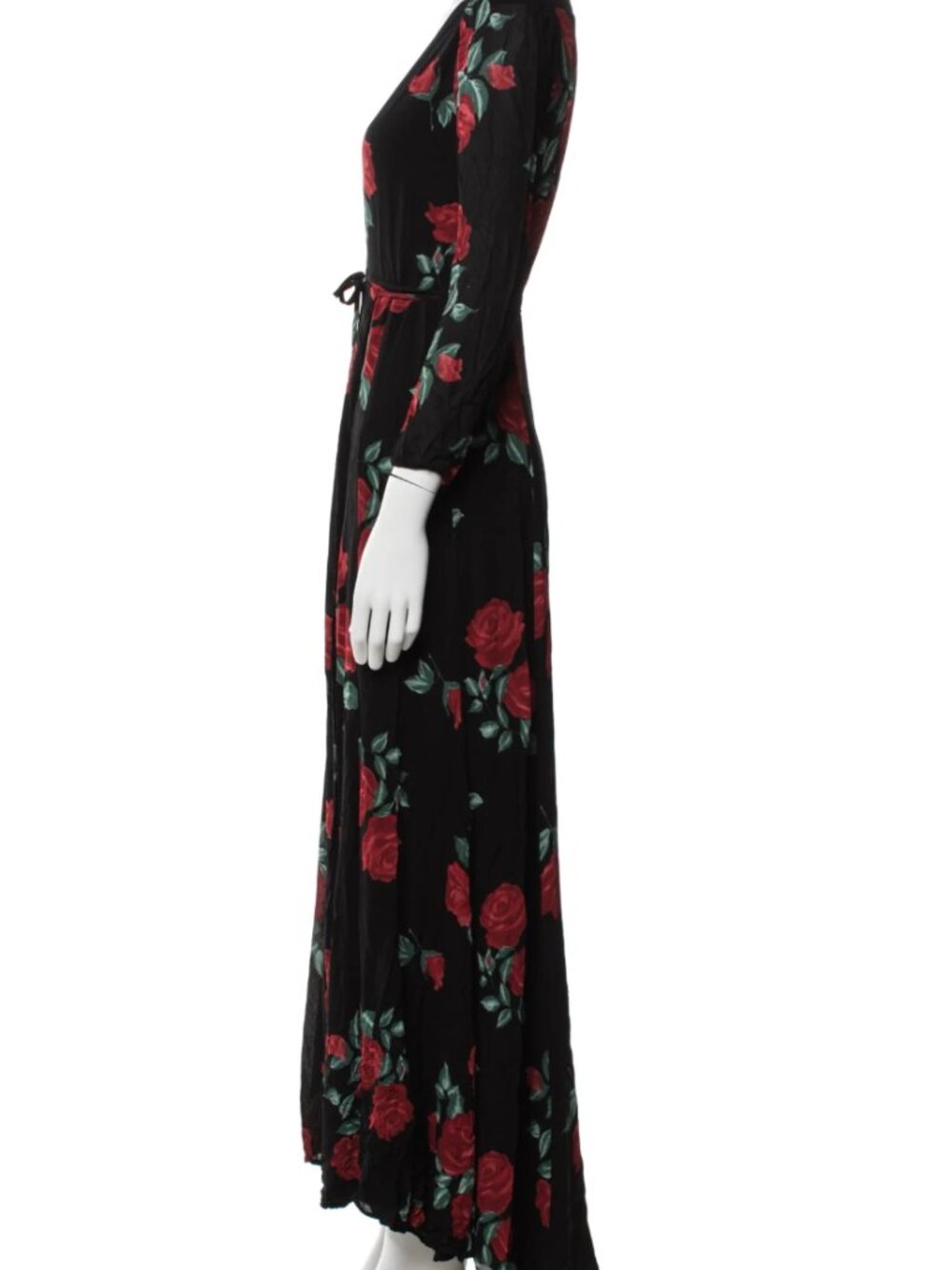 🌹 Reformation Milan Rose Floral Maxi Dress Small Black Red Floral Deep V Gown - Picture 5 of 6